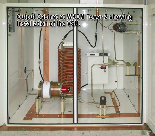 Output cabinet at WKDM Tower 2 showing installation of the VSU