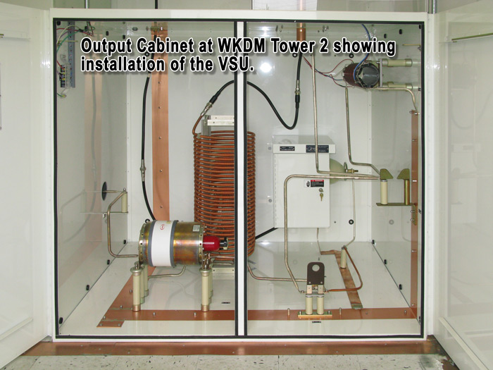 Output cabinet at WKDM Tower 2 showing installation of the VSU