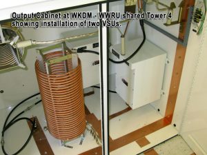 Output cabinet at WKDM-WWRU shared Tower 4 showing installation of two VSUs