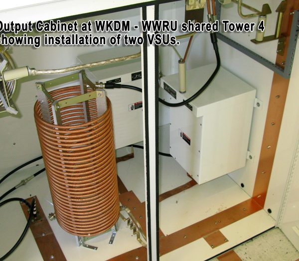 Output cabinet at WKDM-WWRU shared Tower 4 showing installation of two VSUs